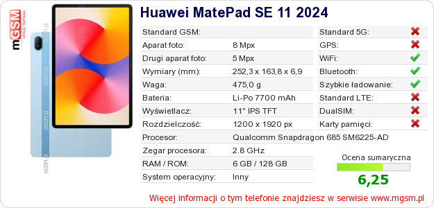 Dane telefonu Huawei MatePad SE 11 2024