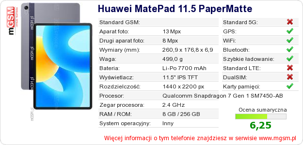 Dane telefonu Huawei MatePad 11.5 PaperMatte