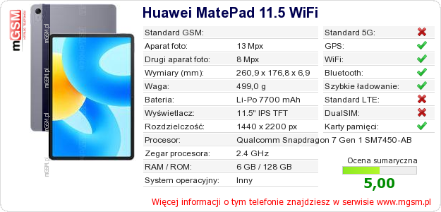 Dane telefonu Huawei MatePad 11.5 WiFi