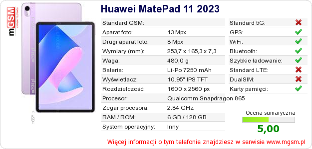 Dane telefonu Huawei MatePad 11 2023