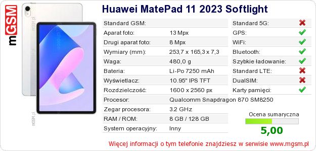Dane telefonu Huawei MatePad 11 2023 Softlight