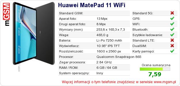 Dane telefonu Huawei MatePad 11 WiFi