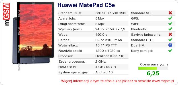 Dane telefonu Huawei MatePad C5e