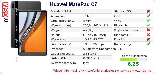 Dane telefonu Huawei MatePad C7