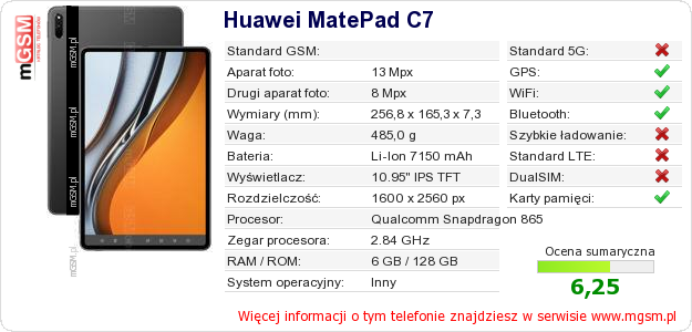 Dane telefonu Huawei MatePad C7 Dane telefonu Huawei MatePad C7