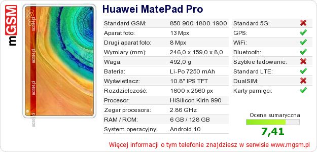 Dane telefonu Huawei MatePad Pro Dane telefonu Huawei MatePad Pro