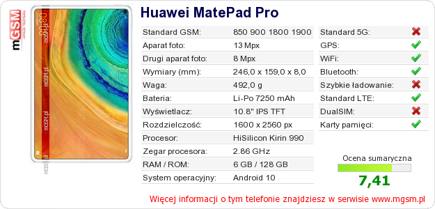 Dane telefonu Huawei MatePad Pro