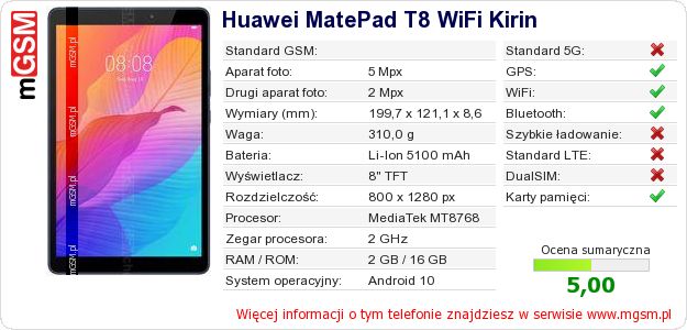 Dane telefonu Huawei MatePad T8 WiFi Kirin Dane telefonu Huawei MatePad T8 WiFi Kirin