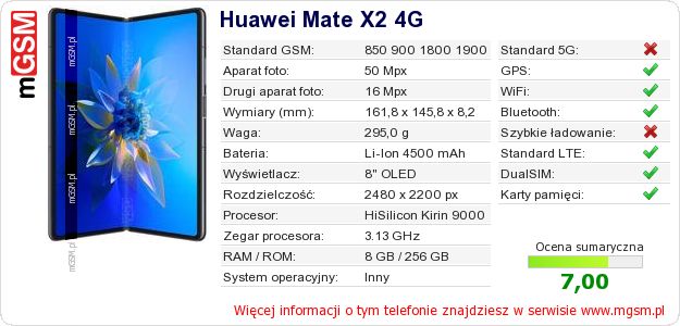 Dane telefonu Huawei Mate X2 4G