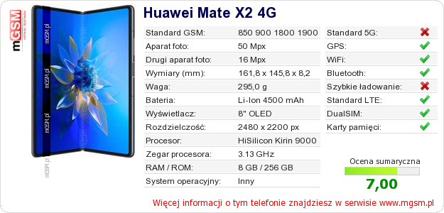 Dane telefonu Huawei Mate X2 4G