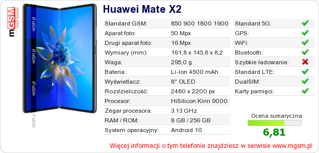 Dane telefonu Huawei Mate X2