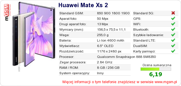Dane telefonu Huawei Mate Xs 2