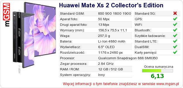 Dane telefonu Huawei Mate Xs 2 Collector