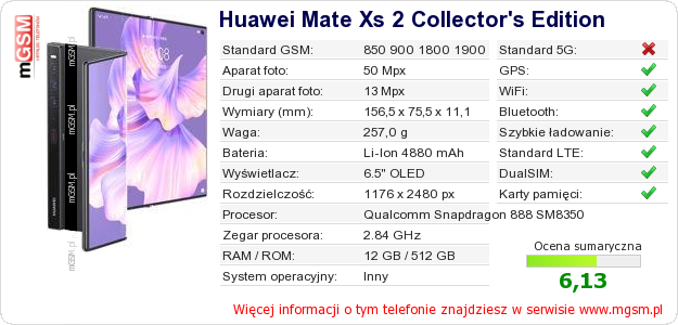 Dane telefonu Huawei Mate Xs 2 Collector