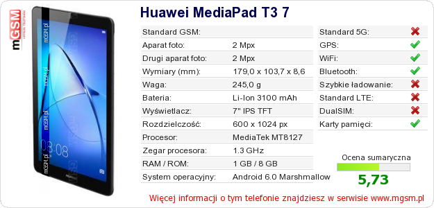 Dane telefonu Huawei MediaPad T3 7
