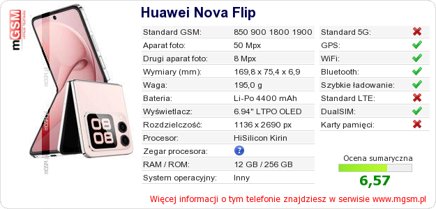 Dane telefonu Huawei Nova Flip Dane telefonu Huawei Nova Flip