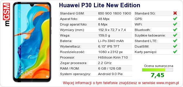 Dane telefonu Huawei P30 Lite New Edition Dane telefonu Huawei P30 Lite New Edition