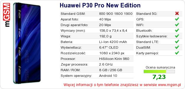 Dane telefonu Huawei P30 Pro New Edition