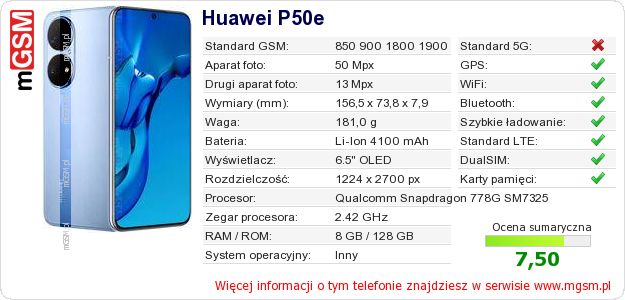 Dane telefonu Huawei P50e