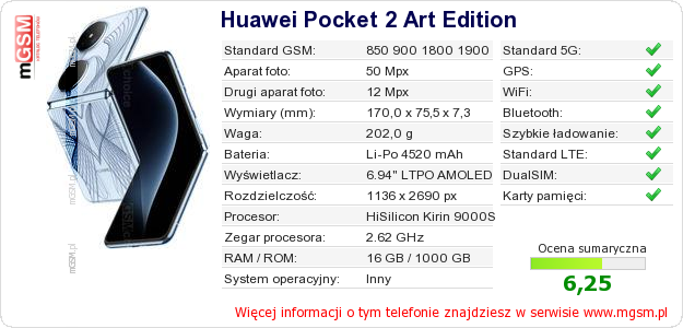 Dane telefonu Huawei Pocket 2 Art Edition