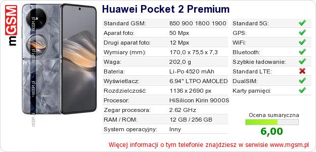 Dane telefonu Huawei Pocket 2 Premium Dane telefonu Huawei Pocket 2 Premium