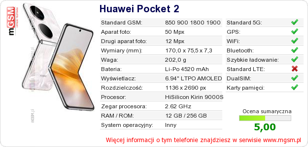 Dane telefonu Huawei Pocket 2
