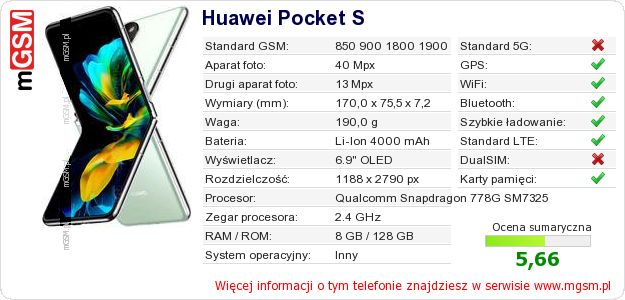 Dane telefonu Huawei Pocket S