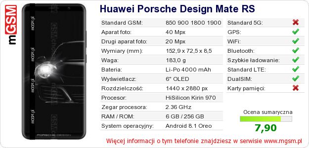 Dane telefonu Huawei Porsche Design Mate RS Dane telefonu Huawei Porsche Design Mate RS
