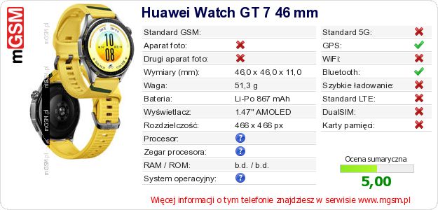Dane telefonu Huawei Watch GT 7 46 mm