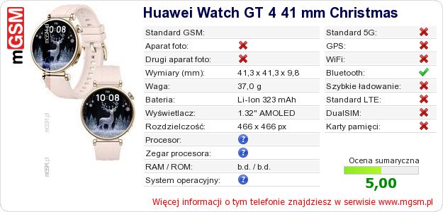 Dane telefonu Huawei Watch GT 4 41 mm Christmas