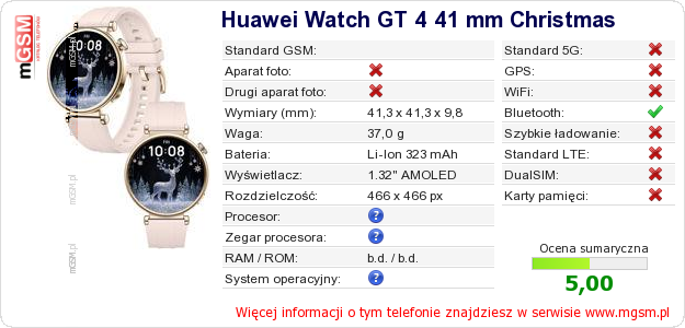 Dane telefonu Huawei Watch GT 4 41 mm Christmas