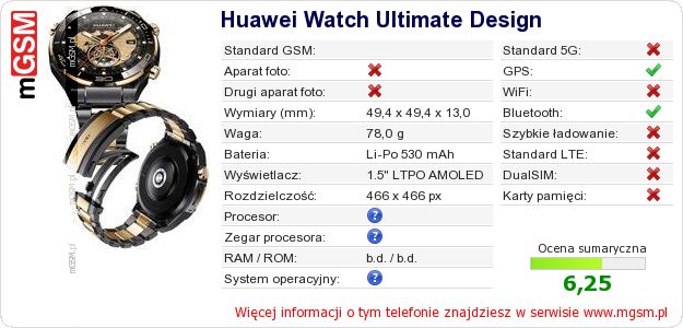 Dane telefonu Huawei Watch Ultimate Design