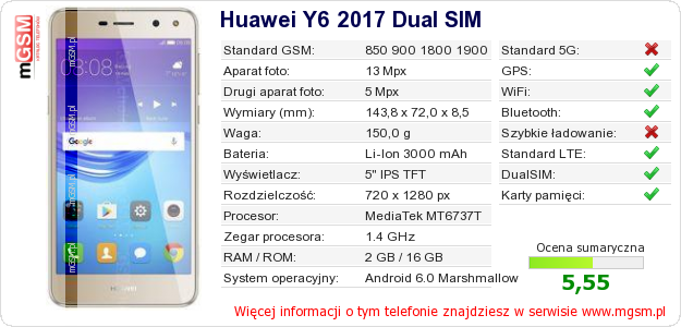 Dane telefonu Huawei Y6 2017 Dual SIM