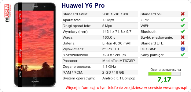 Dane telefonu Huawei Y6 Pro Dane telefonu Huawei Y6 Pro