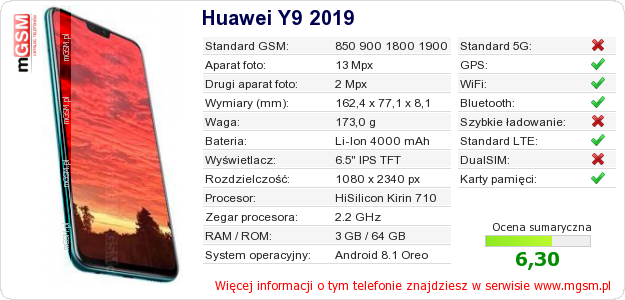 Dane telefonu Huawei Y9 2019