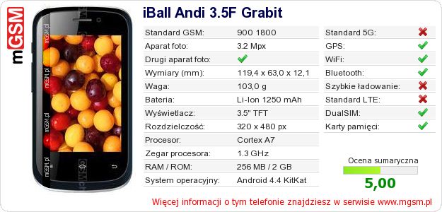 Dane telefonu iBall Andi 3.5F Grabit