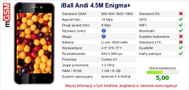 Dane telefonu iBall Andi 4.5M Enigma+ Dane telefonu iBall Andi 4.5M Enigma+