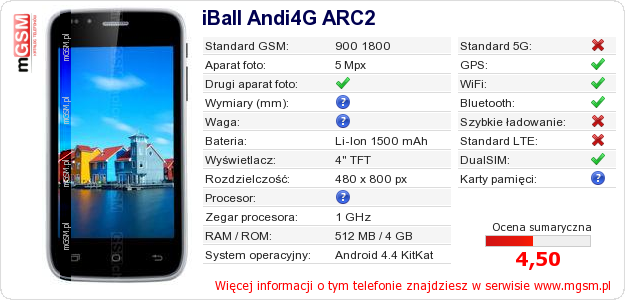 Dane telefonu iBall Andi4G ARC2 Dane telefonu iBall Andi4G ARC2