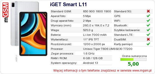 Dane telefonu iGET Smart L11