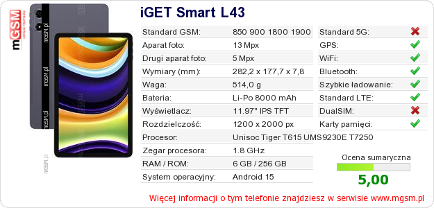 Dane telefonu iGET Smart L43