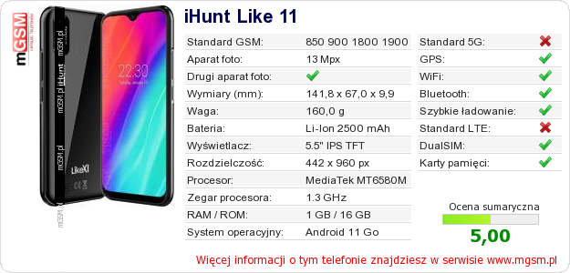 Dane telefonu iHunt Like 11