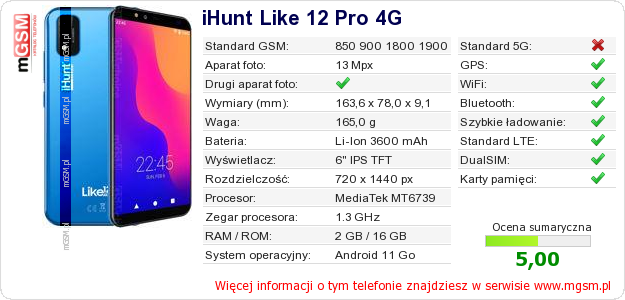 Dane telefonu iHunt Like 12 Pro 4G