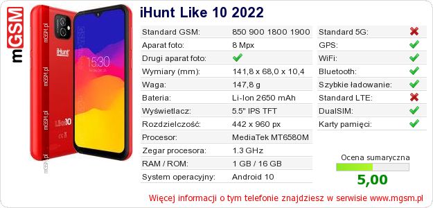 Dane telefonu iHunt Like 10 2022