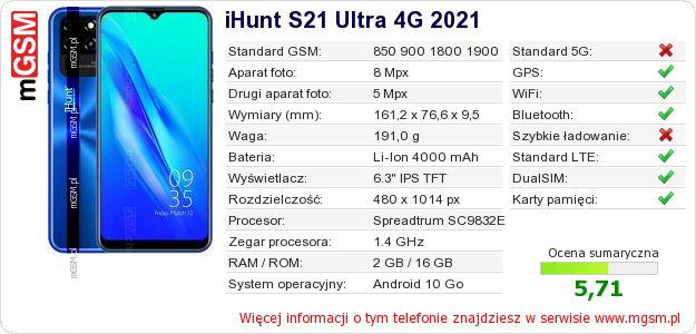 Dane telefonu iHunt S21 Ultra 4G 2021