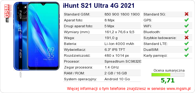 Dane telefonu iHunt S21 Ultra 4G 2021