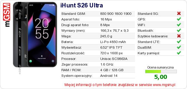 Dane telefonu iHunt S26 Ultra