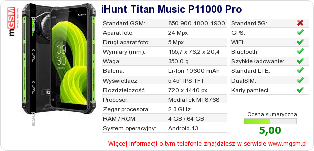 Dane telefonu iHunt Titan Music P11000 Pro
