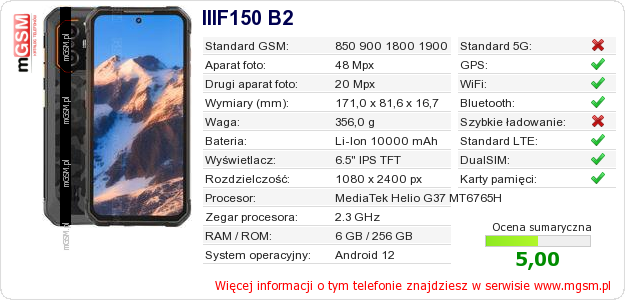 Dane telefonu IIIF150 B2