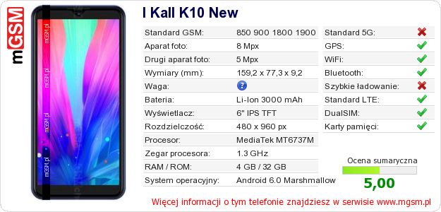 Dane telefonu I Kall K10 New Dane telefonu I Kall K10 New