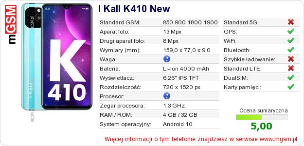 Dane telefonu I Kall K410 New Dane telefonu I Kall K410 New